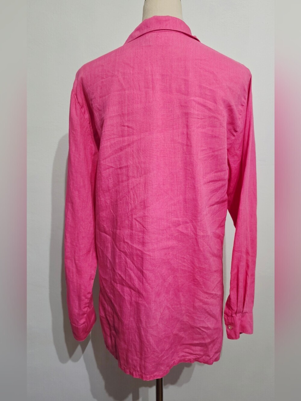 Chico’s Size Med Pink 100% Linen Button Front Shirt Tunic Long Sleeve Coastal - Picture 4 of 12